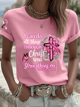 Femmes de sensibilisation au cancer du sein ruban rose foi croix à manches courtes T-shirt